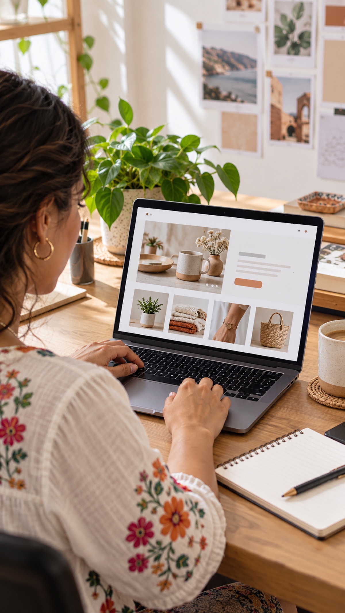 Ilustración de una emprendedora revisando el diseño de un sitio web